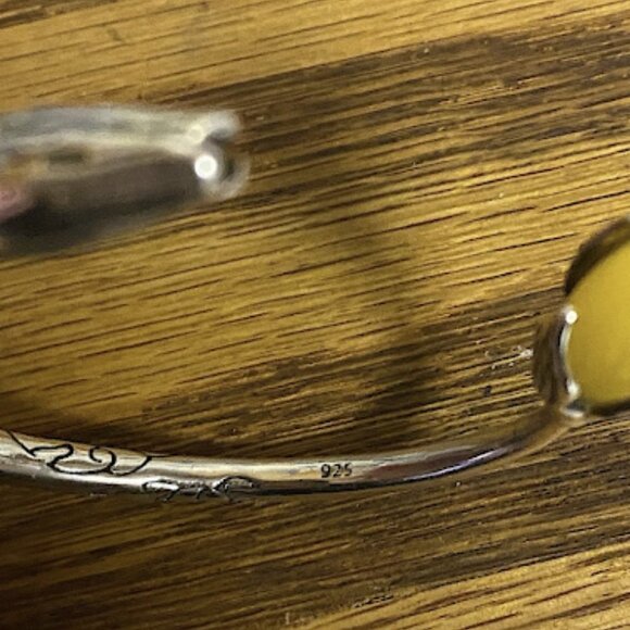 STERLING SILVER JADE FLOWER BANGLE BRACELET - Picture 6 of 9